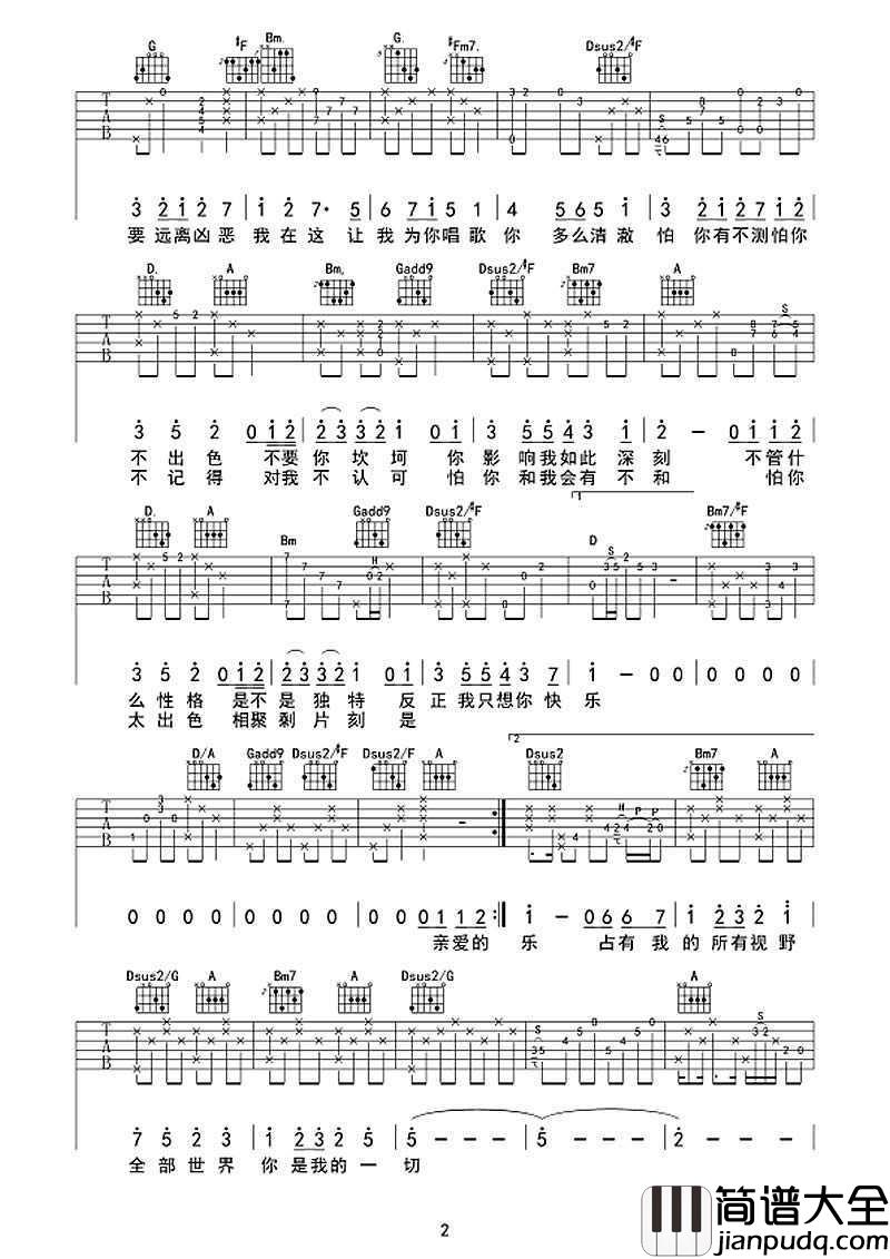 写给未来的孩子吉他谱_华晨宇_六线谱(图片谱)